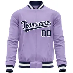 Light Purple Navy Full-Zip Varsity Letterman Baseball Jacket 5
