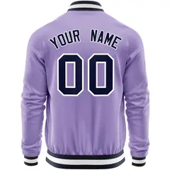 Light Purple Navy Full-Zip Varsity Letterman Baseball Jacket 6