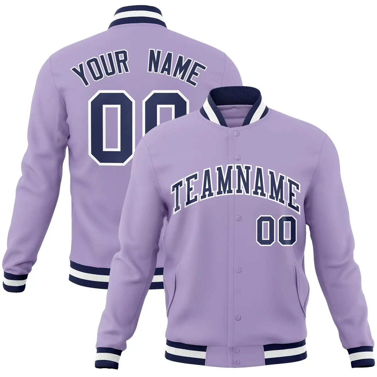 Light Purple Navy-White Varsity Full-Snap Letterman Jacket