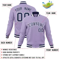 Light Purple Navy-White Varsity Full-Snap Letterman Jacket 4