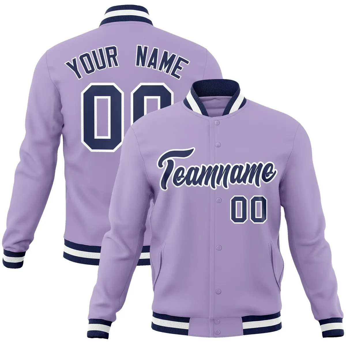 Light Purple Navy-White Varsity Full-Snap Letterman Jacket