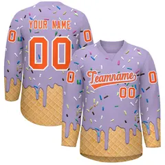Light Purple Orange Ice Cream Pattern V-Neck Hockey Jersey 1