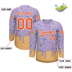 Light Purple Orange Ice Cream Pattern V-Neck Hockey Jersey 2