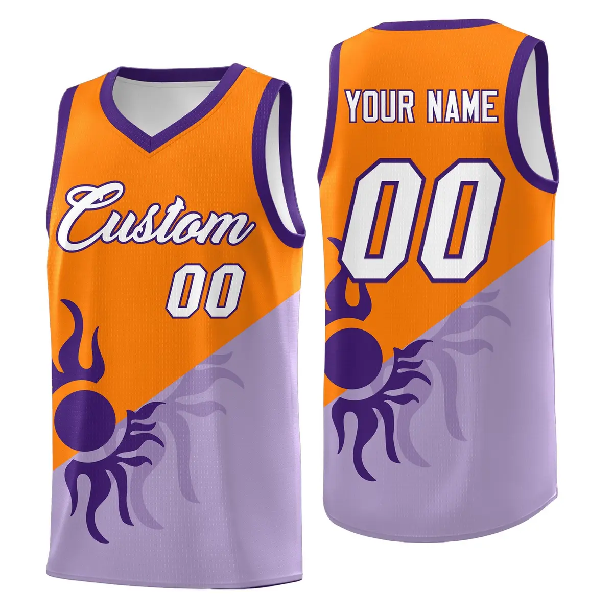 Light Purple Orange Radiant Sun Two Tone Basketball Jersey