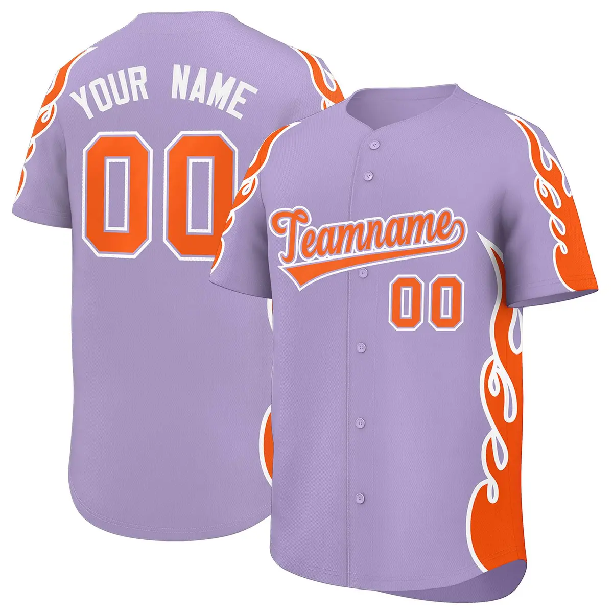 Light Purple Orange Side Flame Outline Basketball Jersey