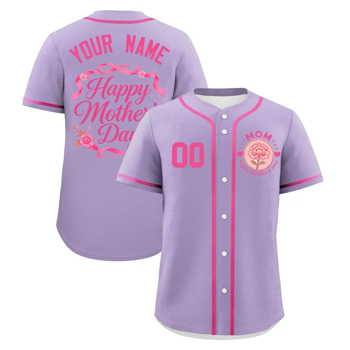 Light Purple Pink Mother's Day Baseball Jersey