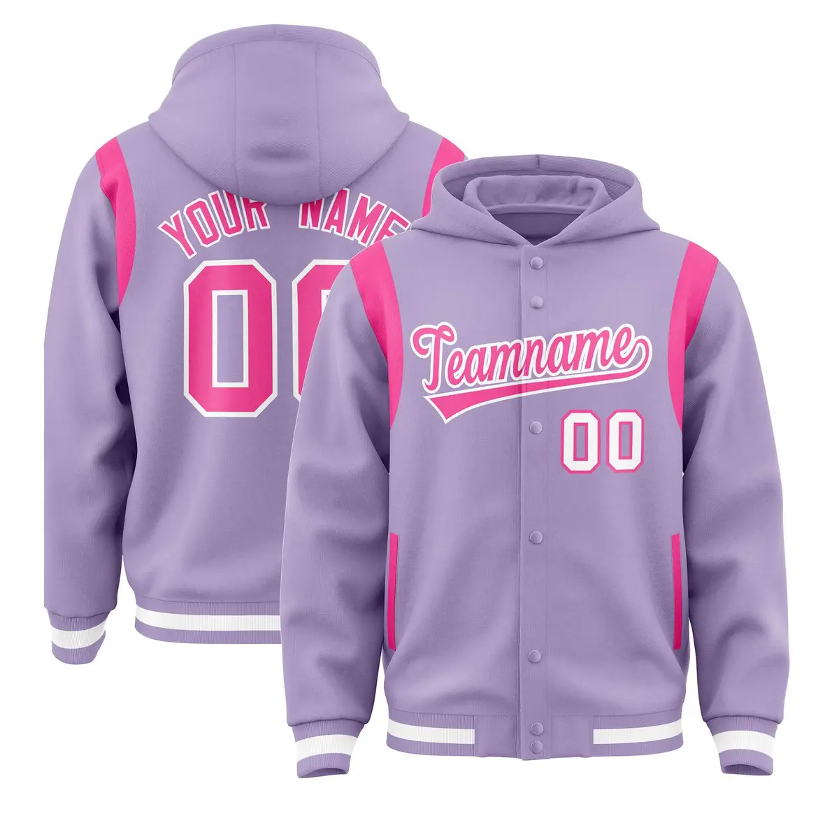 Light Purple Pink Shoulder Color Block Varsity Letterman Jacket Hoodie