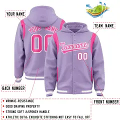 Light Purple Pink Shoulder Color Block Varsity Letterman Jacket Hoodie 4