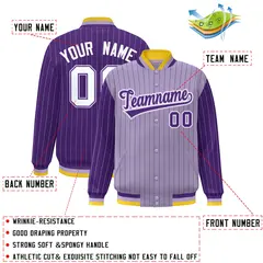 Light Purple Pinstripe Raglan Varsity Letterman Baseball Jacket 2