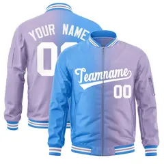 Light Purple Powder Blue Gradient Full-Zip Letterman Bomber Jacket