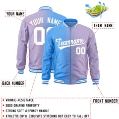 Light Purple Powder Blue Gradient Full-Zip Letterman Bomber Jacket 2