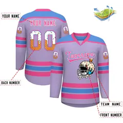 Light Purple Powder Blue Ice Cream Helmet Pattern V-Neck Hockey Jersey 2