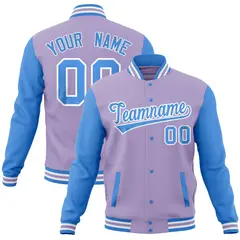 Light Purple Powder Blue Raglan Full-Snap Varsity Letterman Baseball Jacket