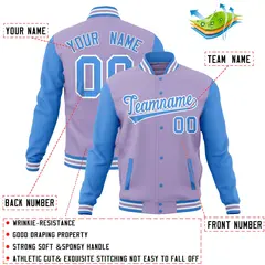 Light Purple Powder Blue Raglan Full-Snap Varsity Letterman Baseball Jacket 4