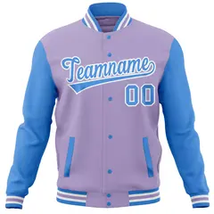 Light Purple Powder Blue Raglan Full-Snap Varsity Letterman Baseball Jacket 5