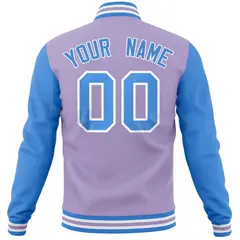 Light Purple Powder Blue Raglan Full-Snap Varsity Letterman Baseball Jacket 6