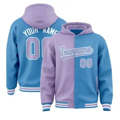 Light Purple Powder Blue Two Tone Split Varsity Letterman Hoodie Jacket 1