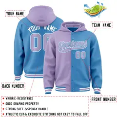 Light Purple Powder Blue Two Tone Split Varsity Letterman Hoodie Jacket 10