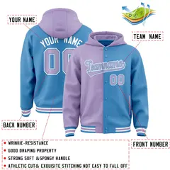 Light Purple Powder Blue Two Tone Split Varsity Letterman Hoodie Jacket 4