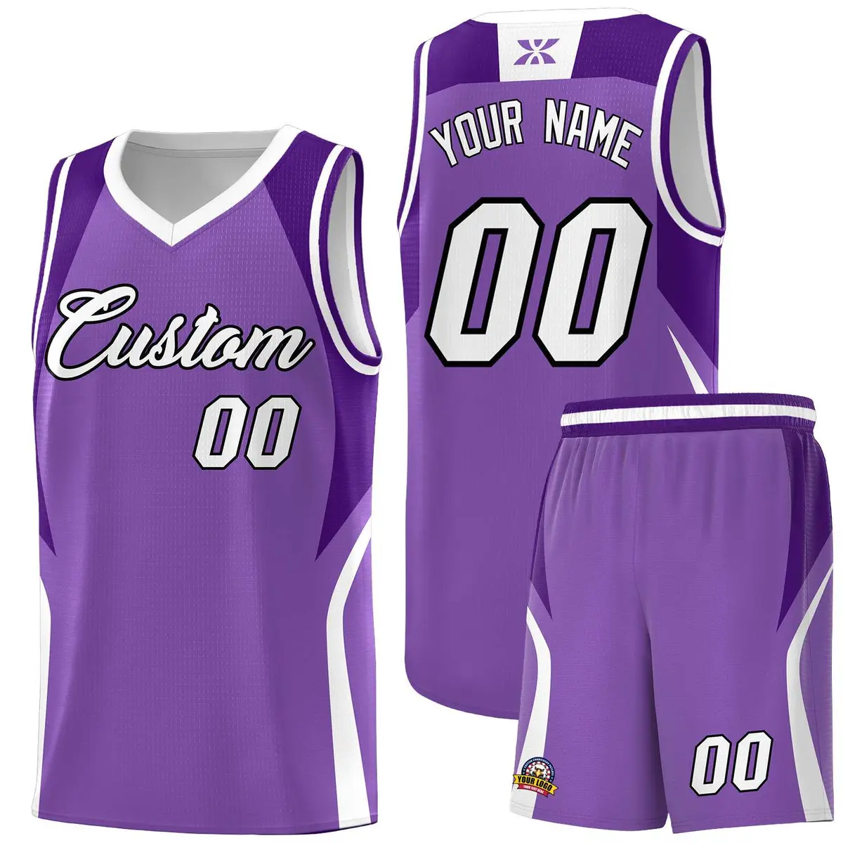Light Purple Purple and White Color Block Basketball Jersey