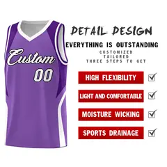 Light Purple Purple and White Color Block Basketball Jersey 2