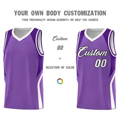 Light Purple Purple and White Color Block Basketball Jersey 3