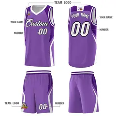 Light Purple Purple and White Color Block Basketball Jersey 5
