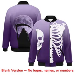 Light Purple Purple Black Halloween Skeleton Graffiti Varsity Jacket Stretch Fabric 8