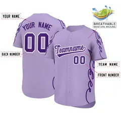 Light Purple Purple Side Flame Outline Baseball Jersey 2