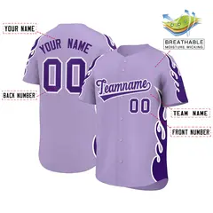 Light Purple Purple Side Flame Outline Baseball Jersey 2