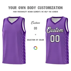 Light Purple Purple Side Symmetrical Line Pattern Basketball Jersey 3