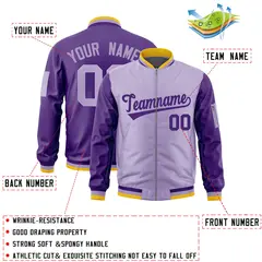 Light Purple Purple Two-Tone Varsity Letterman Bomber Jacket 2