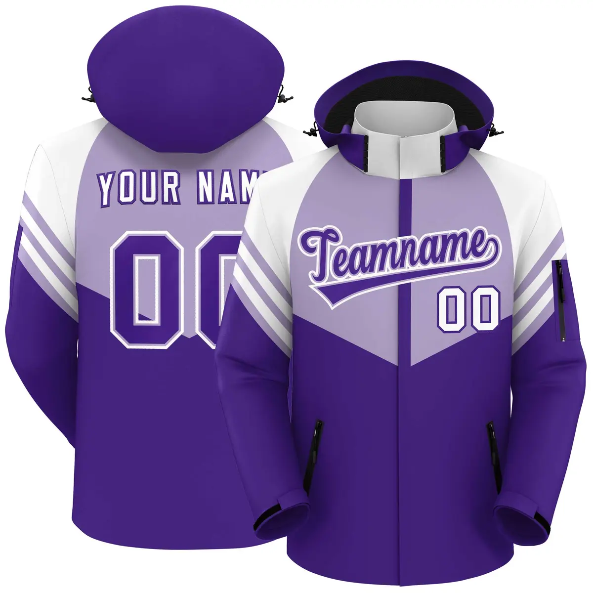 Light Purple Purple-White Color Block Hooded Outdoor Waterproof Jacket