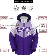Light Purple Purple-White Color Block Hooded Outdoor Waterproof Jacket 2