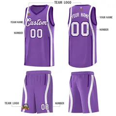 Light Purple Purple-White Ribbon Pattern Basketball Kits 5