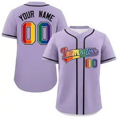 Light Purple Rainbow Pride Month Authentic Baseball Jersey 1