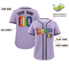 Light Purple Rainbow Pride Month Authentic Baseball Jersey 2