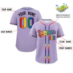 Light Purple Rainbow Pride Month Authentic Baseball Jersey 2