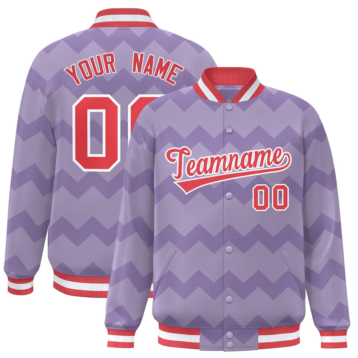 Light Purple Ripple Color Block Full-Snap Varsity Letterman Jacket