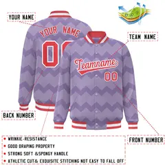 Light Purple Ripple Color Block Full-Snap Varsity Letterman Jacket 2