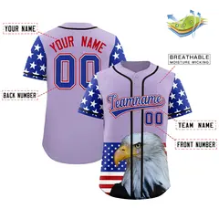 Light Purple Royal Blue White American Flag Graffiti Split Independence Day Baseball Jersey 2