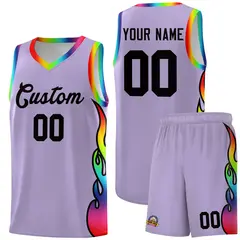 Light Purple Side Flame Sports Basketball Jersey 1