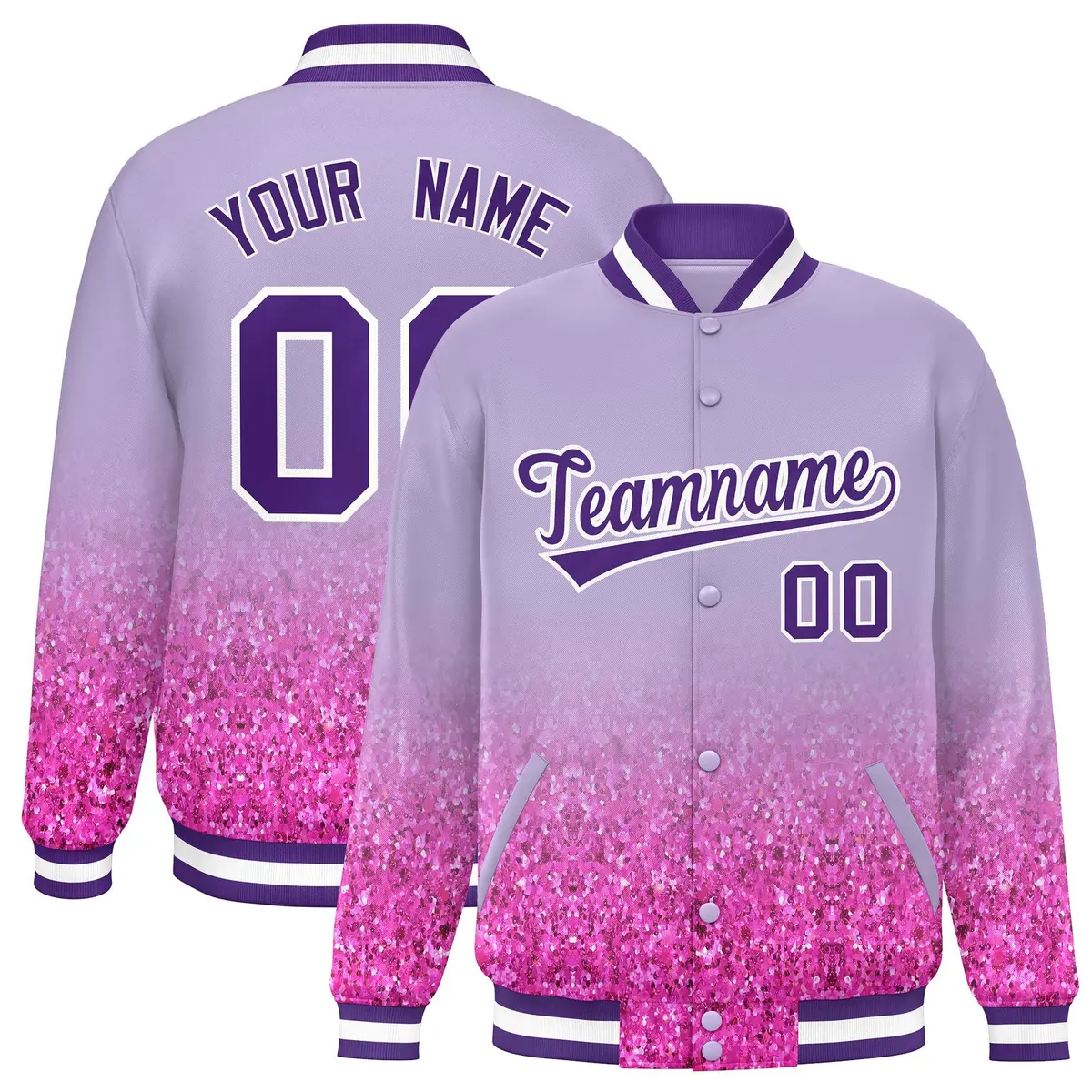 Light Purple Sparkle Varsity Letterman Baseball Jacket
