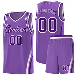 Light Purple Star Pattern Color Block Shoulders Basketball Jersey