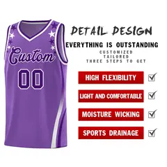 Light Purple Star Pattern Color Block Shoulders Basketball Jersey 2