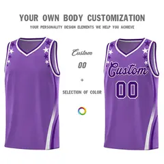 Light Purple Star Pattern Color Block Shoulders Basketball Jersey 3