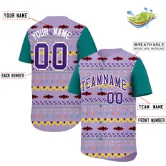 Light Purple Teal White Mexican Style Baseball Jersey 2