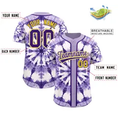 Light Purple Tie-Dye Graffiti Authentic Baseball Jersey 2