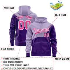 Light Purple Wave Color Block Full-Zip Varsity Letterman Jacket Hoodie 4