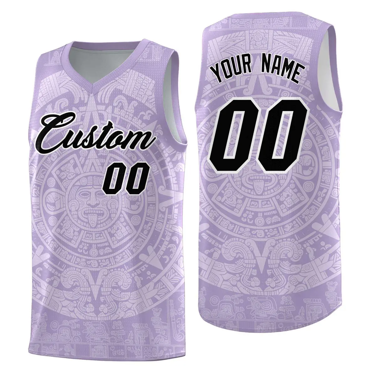 Light Purple White Aztec Sun Stone Graffiti Pattern Basketball Jersey